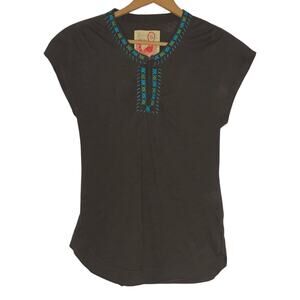 Vintage Free People Sleeveless‎ Top with Embroidered Neckline S